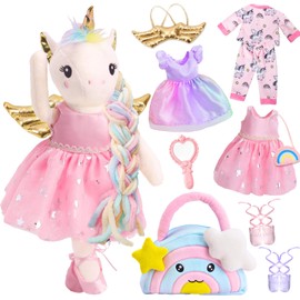 Toylink Unicorn Toys for Girls Age 4-6 Ballerina Doll, Princess Stuffed Animals with Plush Bag & 3 Set Clothes, Christmas Birthday Gifts for 3 4 5 6 7 8 Year Old Girls Toddler Toys Stocking Stuffers