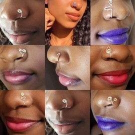 MTRSUE Nose Cuff Nose Ring Non Piercing,Geometric Adjustable Nose Clip,Faux African Unique Ear Cuff Jewelry,Fake Septum Ring for Women Men,12Pcs