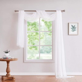 ASATEX Long Length 56" (W) x 216" (L) White Sheer Window Scarf. Voile Window Treatments are Perfect As Valance Scarves, Canopy Bed Scarf Or Wedding Decoration. AMA 56" x 216" White