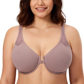 CALVENA Racerback Front Closure Bra for Women Plus Size Seamless Unlined Underwire T-Shirts Bra Mochaccino 34B