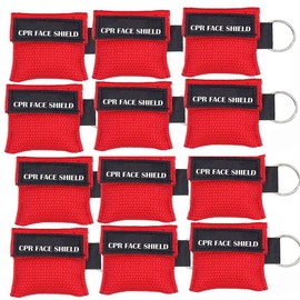 Pack of 12pcs CPR Mask Keychain Ring Emergency Kit CPR Face Shields for First Aid or CPR Training (Red-12)