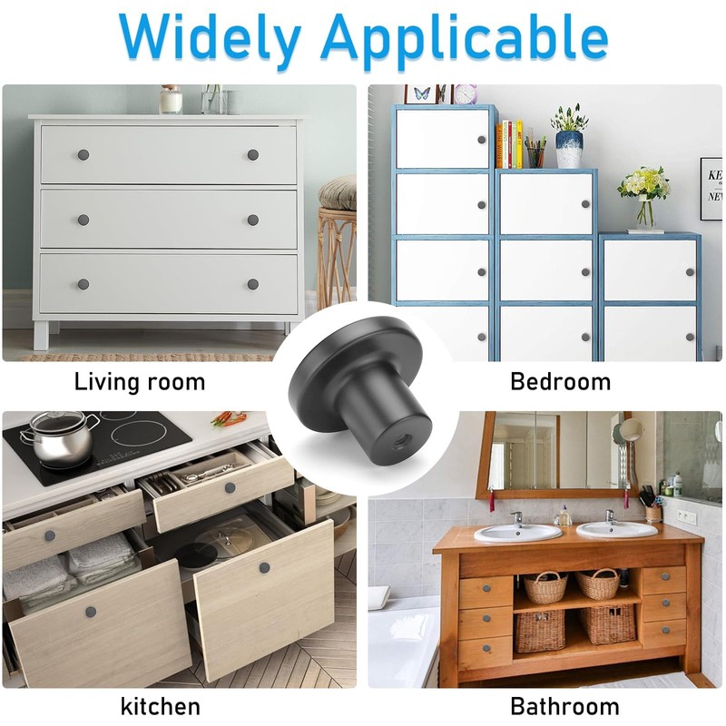 HTRTRR Black Drawer Handles, Single Hole Cabinet Knobs, 6PCS, Matte