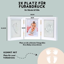 HuBorns - Baby Handprint and Footprint - Photo Frame Footprint Hand and Foot, Plaster Cast Set for Newborns - Baby Memory Forever and Nursery Decoration