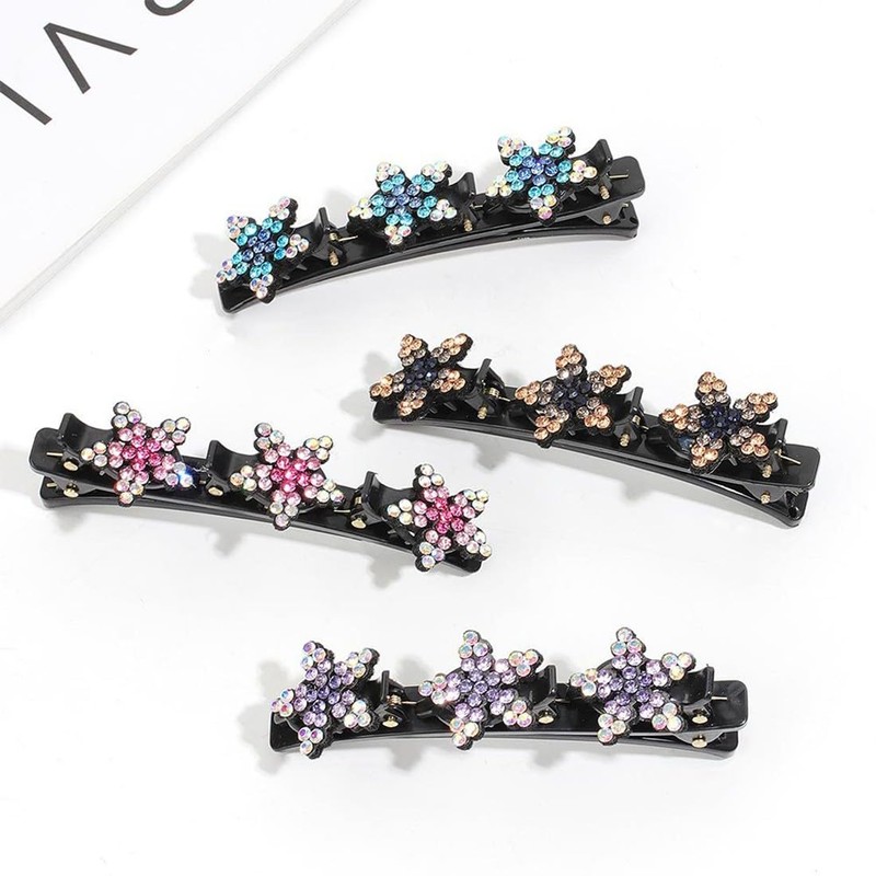 Women's Hair Clips, 4 Pieces Glitter Crystal Stone Braided Hair