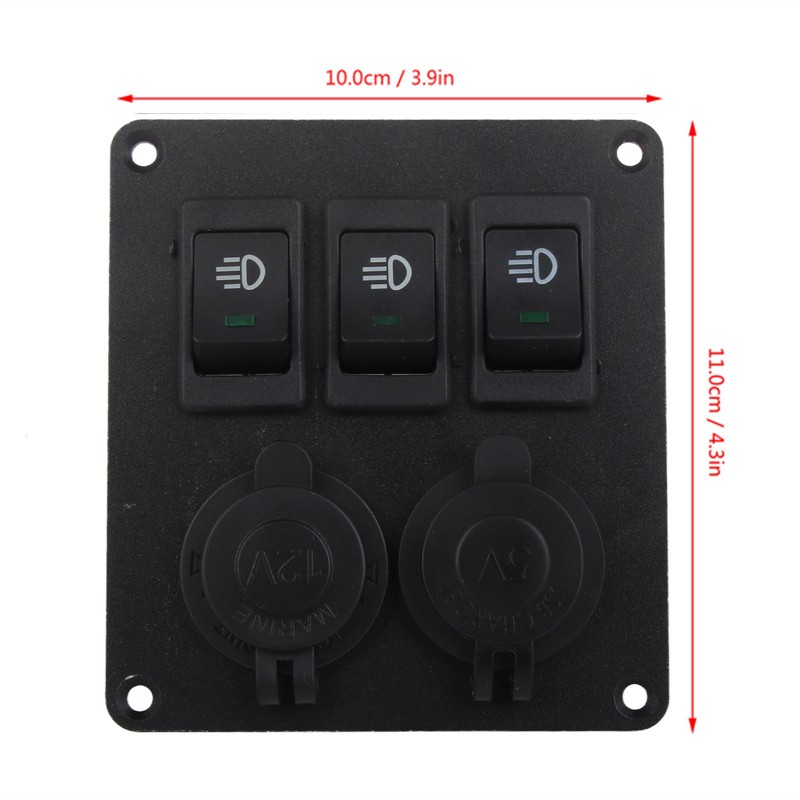 Car Marine 3+2combination LED Single Rocker Green Light Switch+Car Charger