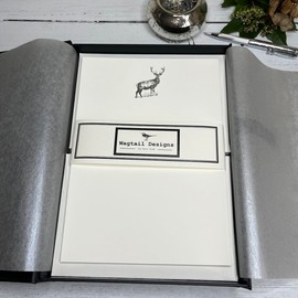 Wagtail Designs Writing Paper Gift Set with a Deer (Stag) Illustration in a Lovely Black Box with Ribbon (18)