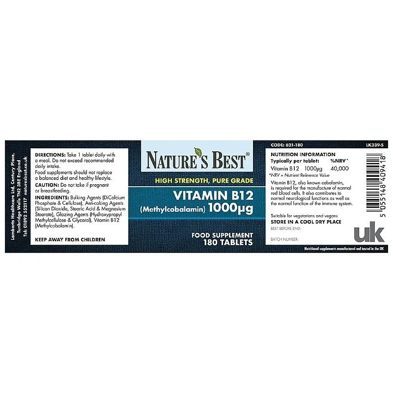 Nature's Best Vitamin B12 (Methylcobalamin) 1,000µg - High Strength Supplement