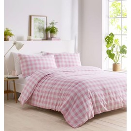 Gingham Duvet Sets Check Bedding Quilt Cover Pillow Cases (Pink, Single)