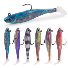 Rubber Fish Fishing Lure Artificial Bait Rubber Bait Fishing Equipment Fishing Sets with Jig Head and Fishing Hook Fishing Bait for Trout Zander & Perch Saltwater Freshwater Fishing (7 cm - 6 Pieces)