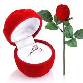 Jeffergarden Flocado Anillo Caja Caja de aretes en forma de rosa roja Caja de pendientes para el Día de San Valentín Caja de anillo de propuesta romántica Aniversario de bodas Compromiso Novia Esposa