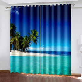 ANAZOZ Window Drapes with Grommets,2 x 34W x 45H IN,2 Panel Drapes Blackout Living Room Seaside Coconut Tree Scenery Blackout Curtains for Bedroom Blue Green