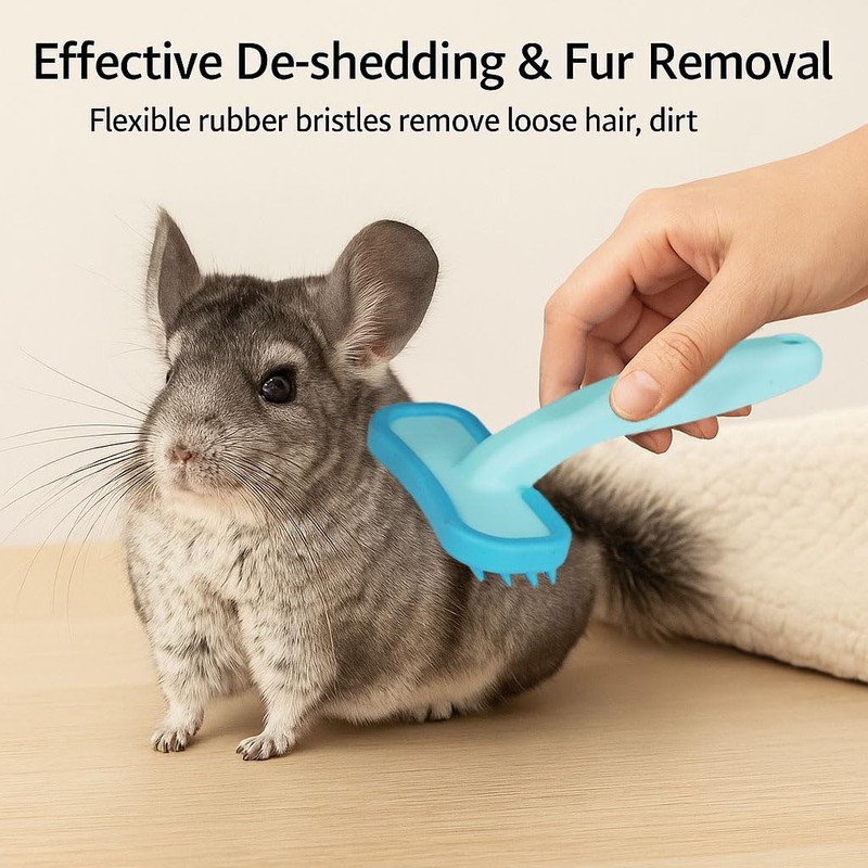 Oxiros 2 Pack Chinchilla Grooming Brush, Soft Silicone Pet De-Shedding