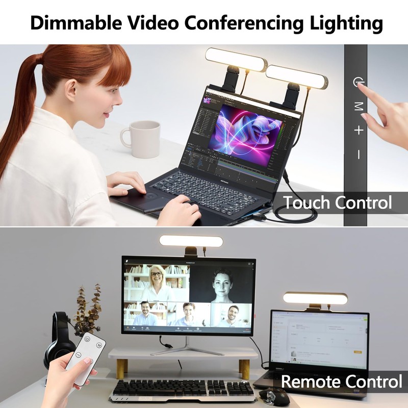 yAyusi Dual-lamp Video Conference Lighting, LED Streaming Light with Remote