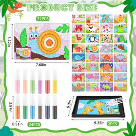 Tenceur 60 Pcs Kids' Sand Art Kits Color Sand Art Pictures Peel and Stick 12 Color Sand Art Kit 31 Pcs Sand Painting Board 2 Sand Painting Tray 2 Brush 24 Sand Art Bottles for Kids Color Sand Art Kit