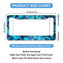 Blue Butterflies License Plate Frame Newest Customized Decorative Frames Metal Aluminum Car Cover Tag Holder with 2 Holes and Screws 12 x 6 Inch Decoration for US Vehicles Standard Gifts for Women Men