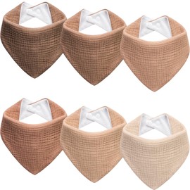 Muslin Baby Bibs 6-Pack Baby Drool Bandana Bibs for Baby Girls Boys Infant Newborn Toddler Drooling and Teething(triangle brown)
