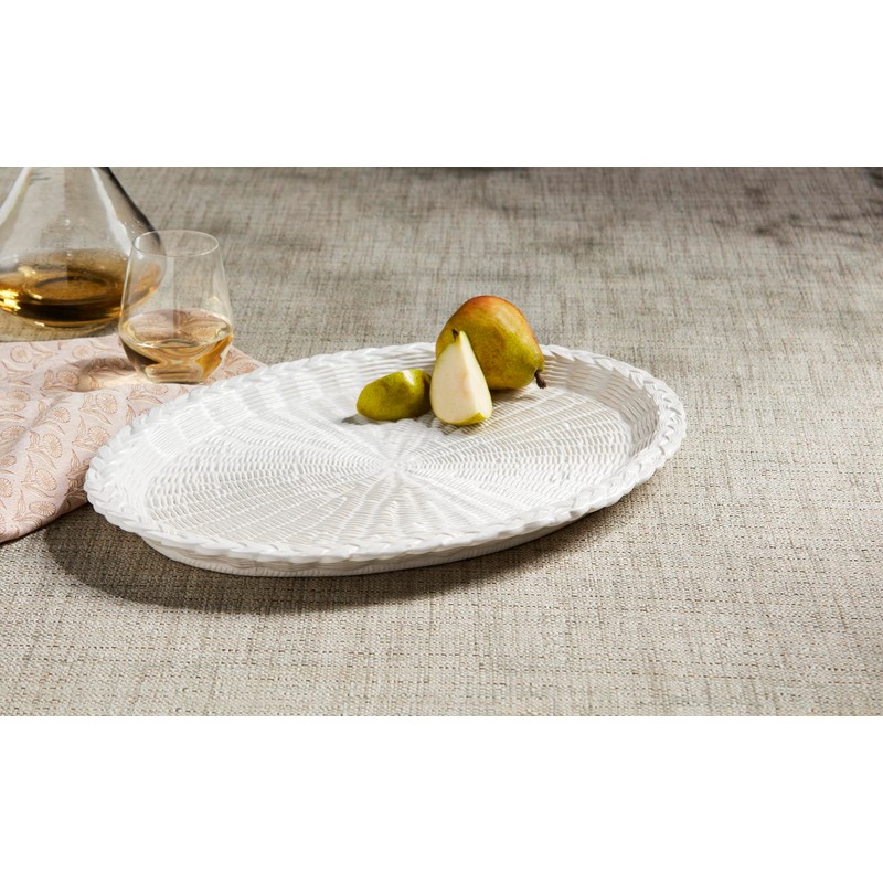 Mud Pie 12 1/2" x 17" Woven Ceramic Platter, White