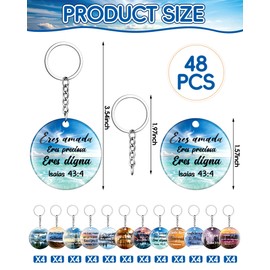 Sureio 48 Pcs Spanish Christian Keychain Gifts Bible Verse Inspirational Keychain Spanish Christian Religious Gifts(Landscape)