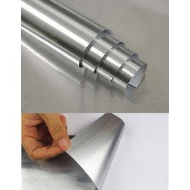 Silver Stainless Steel Wallpaper Self-Adhesive Cleanable Removable Peel and Stick 17.71in X 78.7in Refrigerator Speaker Dryer Cabinet Oven Appliances Furniture Renovation Bathroom Kitchen Bedroom