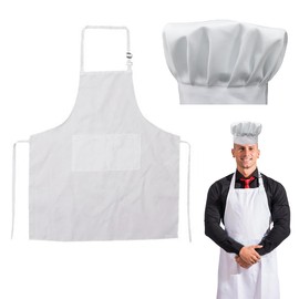 klahh White Chef Apron Hat Set Adjustable Chef Costume Adult Kitchen Chef Hat Chef Apron with Pockets for Men Women