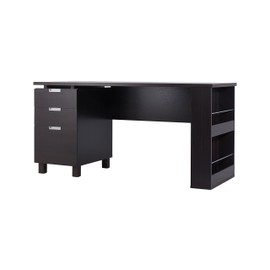 ioHOMES Collin Modern 3 Drawers and 2 Magazine Racks Home Office Desk with Built-In File Cabinet, Espresso