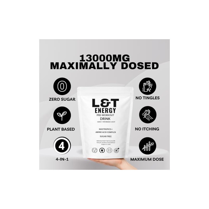 L&T Energy Pre Workout Powder | 13000mg | Caffeine, Creatine,