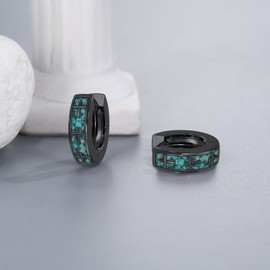 Black Cross Earrings for Men 925 Sterling Silver Black Turquoise Cross Hoop Earrings Christian Gifts for Women