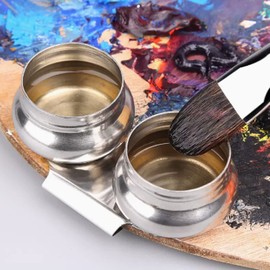 Palette Cup with Lid Stainless Steel Double Dipper Palette Container Cup with Clip Portable Wide Mouth Oil Painting Pot Container with Lid and Clip