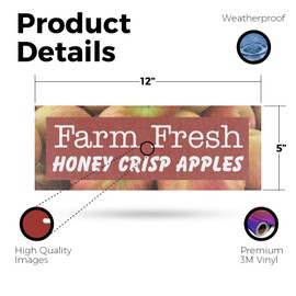 Farm Fresh Honey Crisp Apples Vinyl Decal 12 Inch x 5 Inch Weatherproof Heavy-Duty Adhesive Backing | Sweet and Juicy, Locally Grown, Orchard Fresh | Made in USA