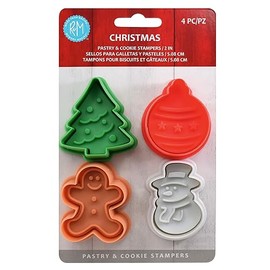 R & M International 470 - Sello para repostería, galletas y fondant, Navidad, Plateado, Standard 2" (4-Piece Set), 1
