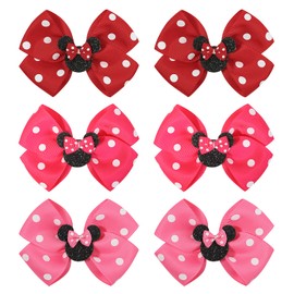 Baby Hair Accessory Set: 6 Piece Mouse Ear Bows and Clips for Girls, Women - Birthday, Party, or Everyday Wear