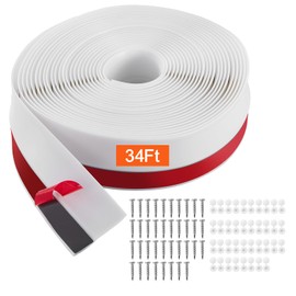VEVOR Garage Door Seal Top and Sides Seal Strip, 34 FT Universal Weather Stripping Replacement Soft and Hard Composite, Weatherproofing Garage Door TPE Seals with Adhesive Backed and Screws, White