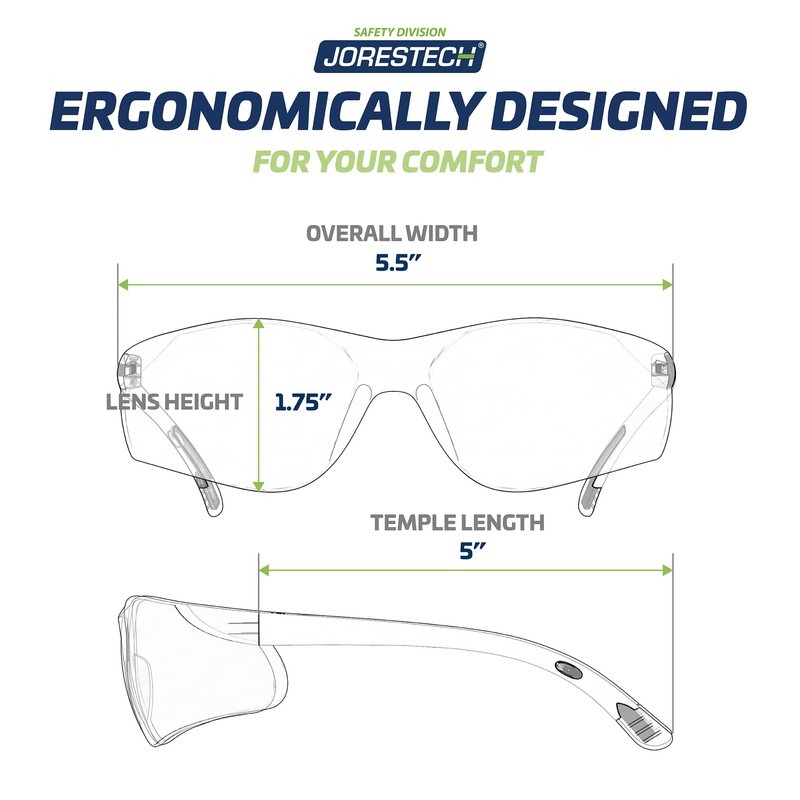 JORESTECH Safety Glasses, ANSI Z87+ Compliant, Wraparound Clear Impact-Resistant Polycarbonate