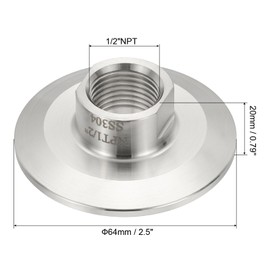 PATIKIL 2 in TC Tri Clamps Adaptor, 1pcs Tri Clamps Fittings to NPT 1/2 Female Thread Adaptor Sanitary 304 Stainless Steel for Food Beverage Equipment, 64mm Ferrule