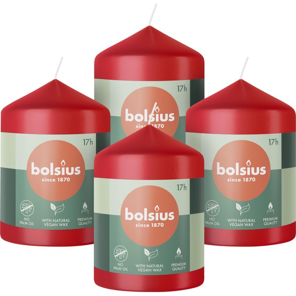 Bolsius Smooth Pillar Candles - Red - Pack of 4