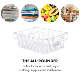 Granrosi Extra Large Stackable Wire Baskets for Organizing — Set of 2 White Wire Storage Baskets with Handles; Snacks & Chips Organizer for Pantry; XL Metal Storage Bins for Pantry