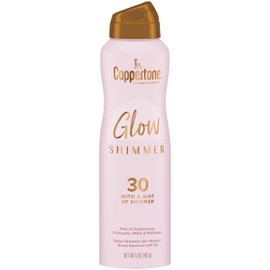 Coppertone Glow - Espray de protección solar FPS 30 con brillo, protector solar en aerosol resistente al agua, pantalla solar de amplio espectro FPS 30, espray de 5 onzas