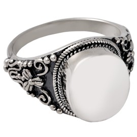Cremation Memorial Jewelry: Sterling Silver Round Ring-Size 5