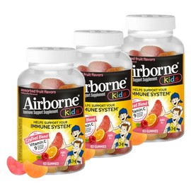 Airborne 500mg Vitamin C + Zinc Immune Support Supplement Gummies for Kids, Assorted Fruit Flavor, Gluten Free Crafted Blend with Powerful Antioxidant