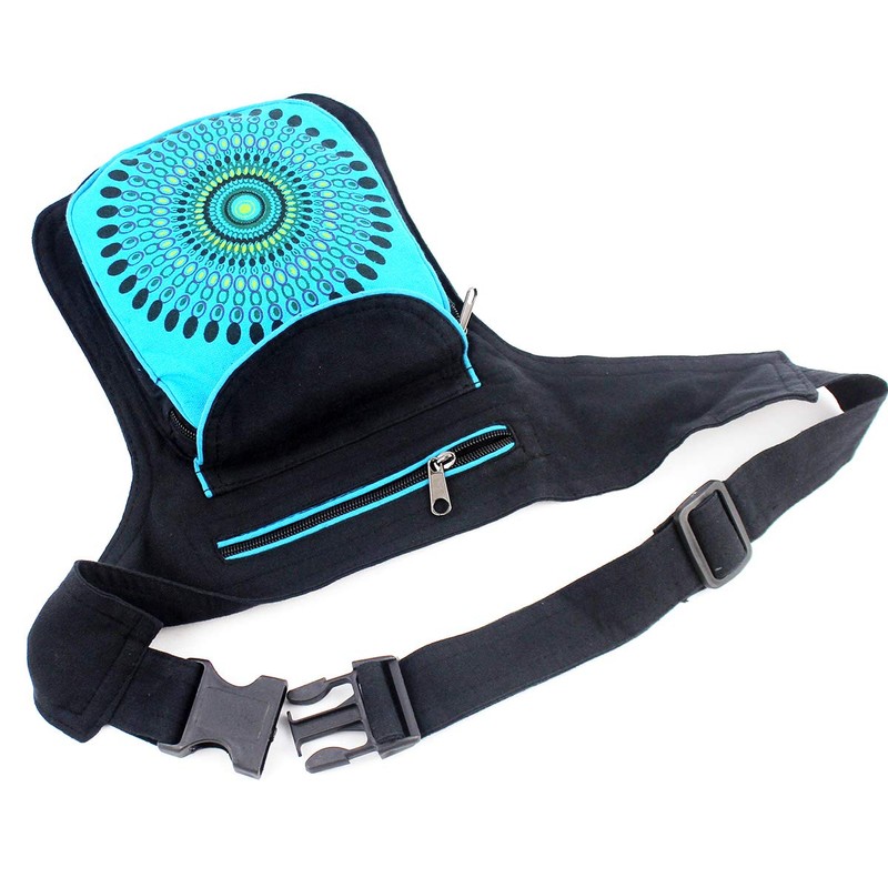 Casual Ethnic Design Fabric Waist Bag 3 Zip Pockets One