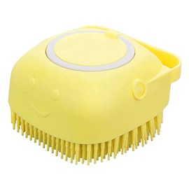 Pet Bath Massage Brush Puppy Dog Cat Grooming Cleaning Soft (Yellow)