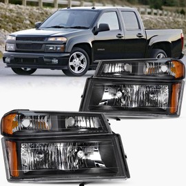 Bingbingmotor BRYGHT 4PCS Fits for 2004-2012 Chevy Colorado GMC Canyon Headlight Assembly with Bumper Lights NO FOGGING 2006-2008 Isuzu I-Series Pair Set, Black Housing & Amber Reflector