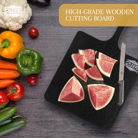 ACACIA Wooden Cutting Board 7.8"x12.9" - Multi-Purpose Paddle Chopping Board with Handle - Black Cutting Boards for Kitchen - Decorative Charcuterie, Bread, and Cheese Serving Tray - Easy Clean