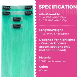 Lashey Seamless Clip in Hair Extensions Human Hair 4pcs 37g Green 16 Inch Straight Hair Extensions Clip ins with PU Soft Invisi Edge