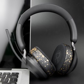 SOULWIT Cooling Gel Earpads Replacement for Jabra Evolve2 65 (Evolve 2 65MS 65UC MS UC)/Evolve2 40 (40UC 40MS USB)/Elite 45h On-Ear Wireless Headset, Ear Pads Cushions with Ice Silk Fabric -Black Gold