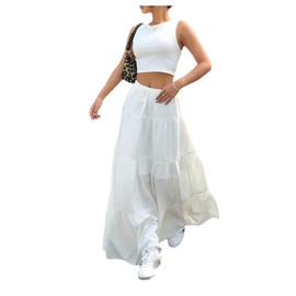 SOLY HUX Women's Maxi Skirt Set Summer Going Out Outfits Crop Tank Top and Flowy Skirts Clothes Plain White Large