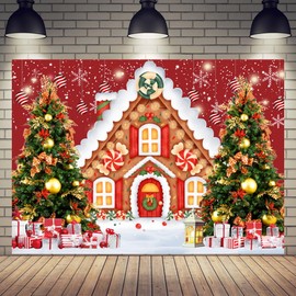 Aisnyho Christmas Backdrop Snowflake Tree Gift Ball Red Merry Xmas Backdrops Background for Photography Family Party Decorations New Year Picture Banner (8x6FT)