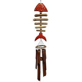 Cohasset Gifts 105O Cohasset Bone Koi Bamboo Wind Chime, Hand Painted Orange