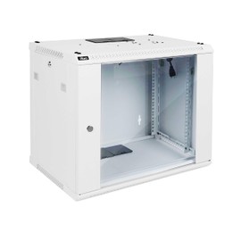 Tecmojo 9U Wall Mount Rack Network Cabinet for 19" IT Equipment,with Lockable Glass Door and Side Panels,Cooling Fan,17.7inch Depth,White,Computer/Electronics Equipment Data Rack