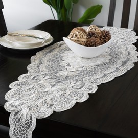 Luxury Embroidered Table Runner Set, for Coffee Table, Bed Room, Dinning Room, Living Room, Decorative Table Runner (Rustic Floral, 5pcs - Cream)